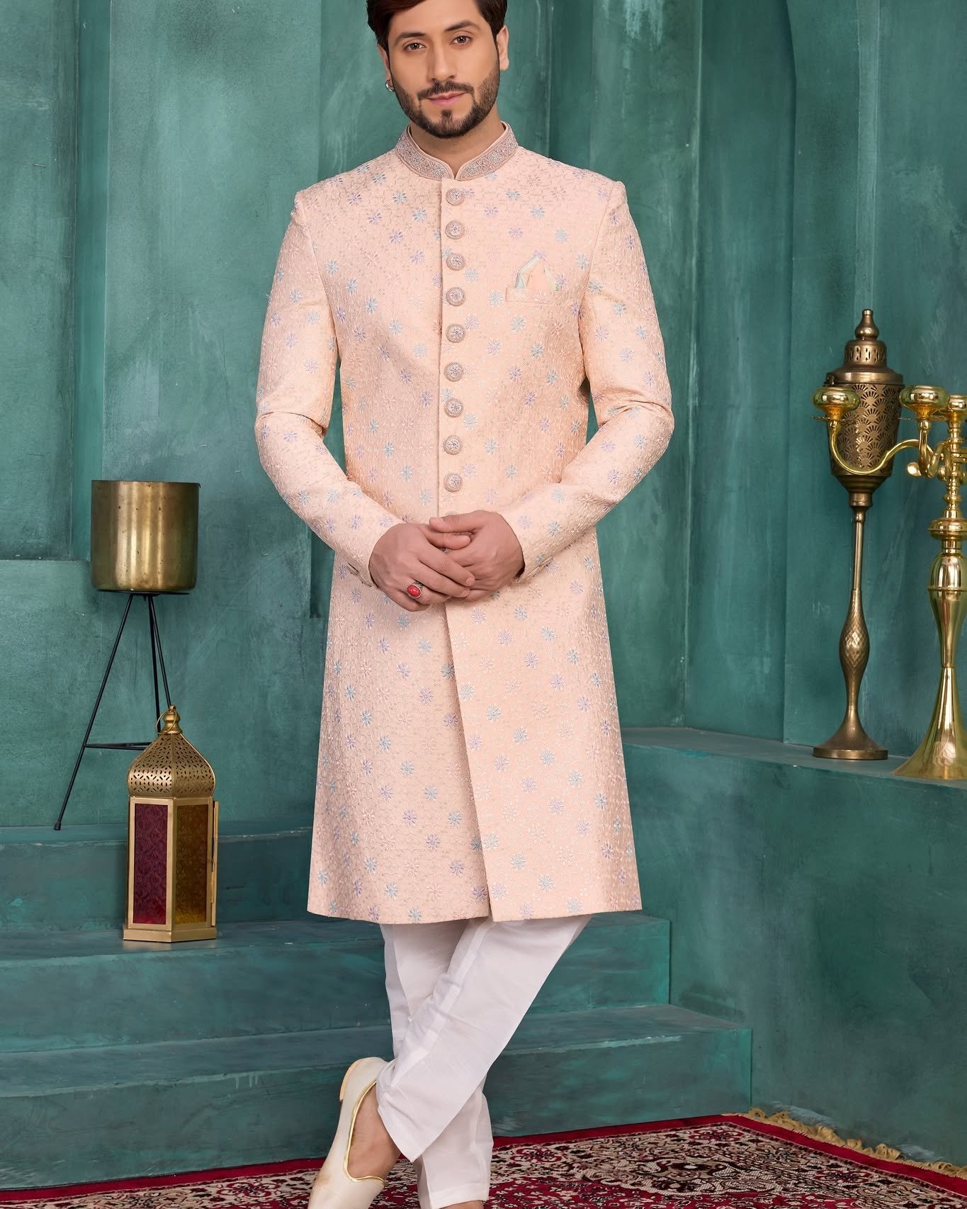 Peach Designer Sherwani for Men A Perfect Blend of Elegance & Royal Style